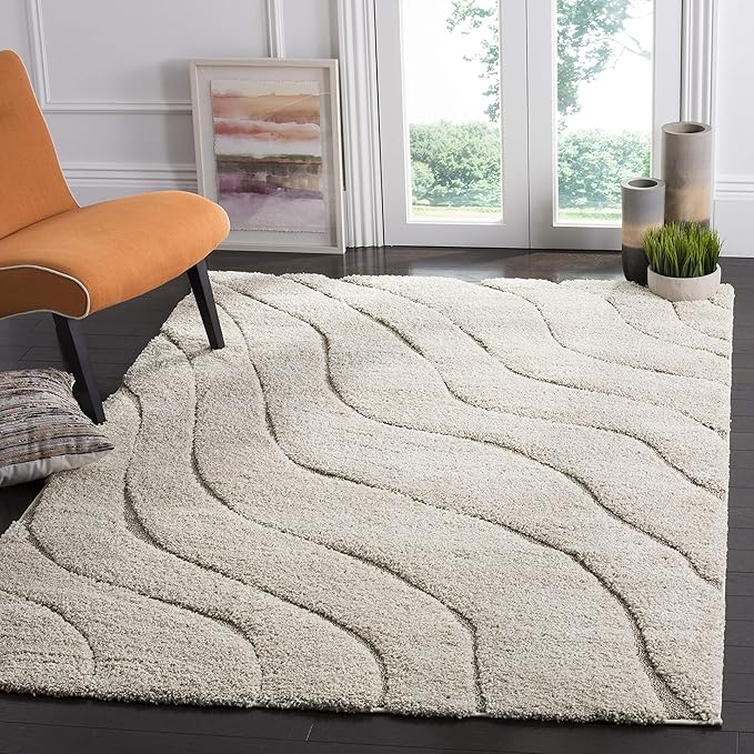 SAFAVIEH Florida Shag Collection Area Rug - 9'6" x 13', Cream & Beige, Non-Shedding & Easy Care, 1.2-inch Thick Ideal for High Traffic Areas in Living Room, Bedroom (SG472-1113)