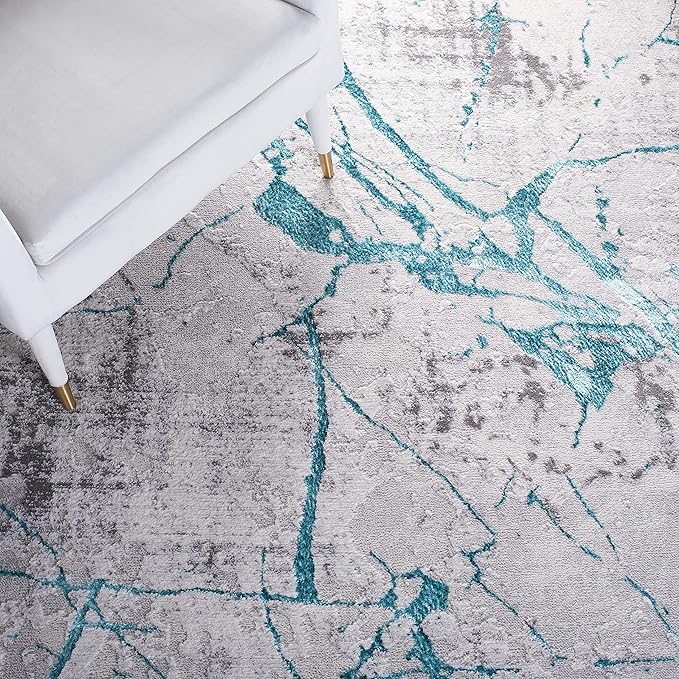 SAFAVIEH Amelia Collection Accent Rug - 3' x 5', Grey & Aqua, Modern Abstract Design, Non-Shedding & Easy Care, Ideal for High Traffic Areas in Entryway, Living Room, Bedroom (ALA293H)