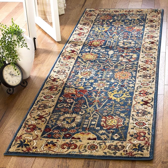 SAFAVIEH Kashan Collection Runner Rug - 2'6" x 12', Blue & Tan, Traditional Oriental Design, Non-Shedding & Easy Care, Ideal for High Traffic Areas in Living Room, Bedroom, Dining (KSN303G-212)