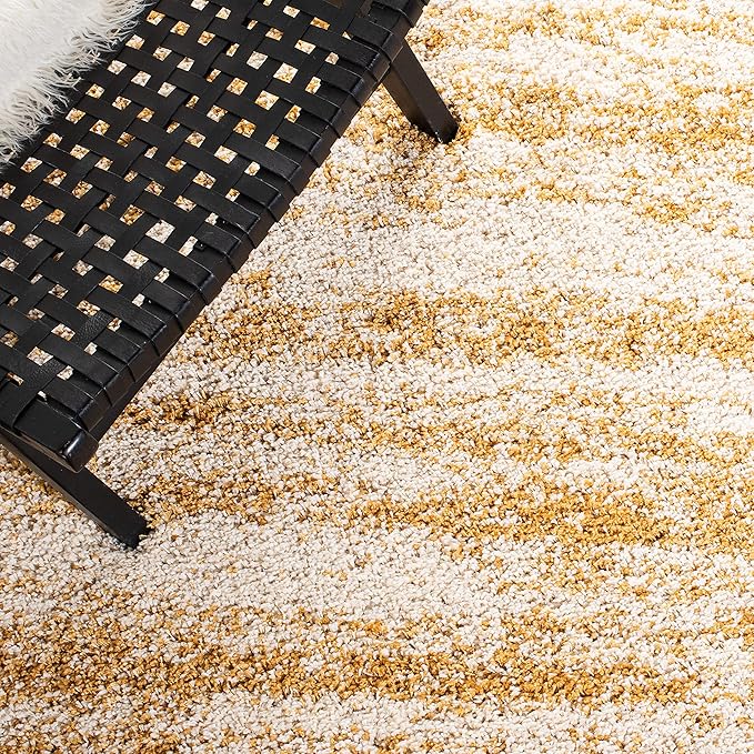 SAFAVIEH Hudson Shag Collection Runner Rug - 2'3" x 8', Ivory & Gold, Modern Design, Non-Shedding & Easy Care, 2-inch Thick Ideal for High Traffic Areas in Living Room, Bedroom (SGH206D)