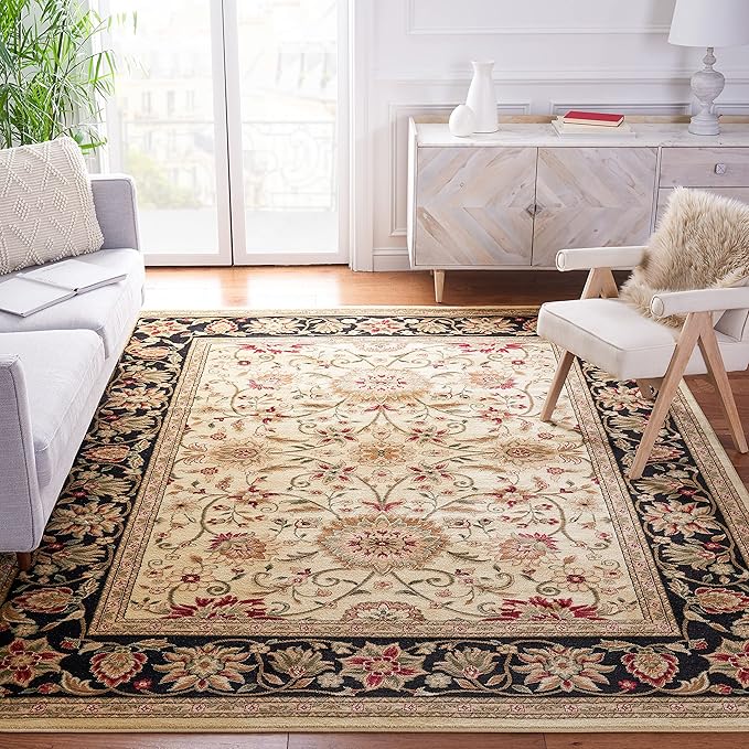 SAFAVIEH Lyndhurst Collection Area Rug - 10' Square, Ivory & Black, Traditional Oriental Design, Non-Shedding & Easy Care, Ideal for High Traffic Areas in Living Room, Bedroom (LNH212B)