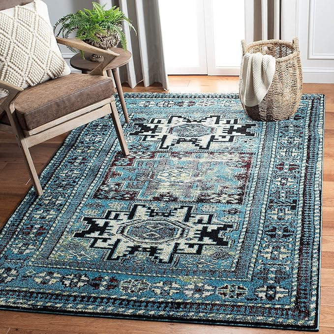 SAFAVIEH Vintage Hamadan Collection Accent Rug - 2'3" x 4', Light Blue & Black, Oriental Design, Non-Shedding & Easy Care, Ideal for High Traffic Areas in Entryway, Living Room, Bedroom (VTH213M)