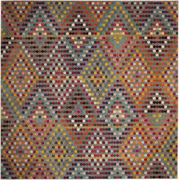 SAFAVIEH Monaco Collection Area Rug - 6'7" Square, Multi & Beige, Boho Diamond Design, Non-Shedding & Easy Care, Ideal for High Traffic Areas in Living Room, Bedroom (MNC204F)