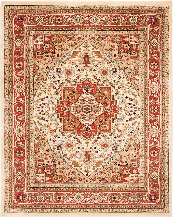 SAFAVIEH Lyndhurst Collection Area Rug - 9' x 12', Ivory & Rust, Traditional Oriental Design, Non-Shedding & Easy Care, Ideal for High Traffic Areas in Living Room, Bedroom (LNH330R)