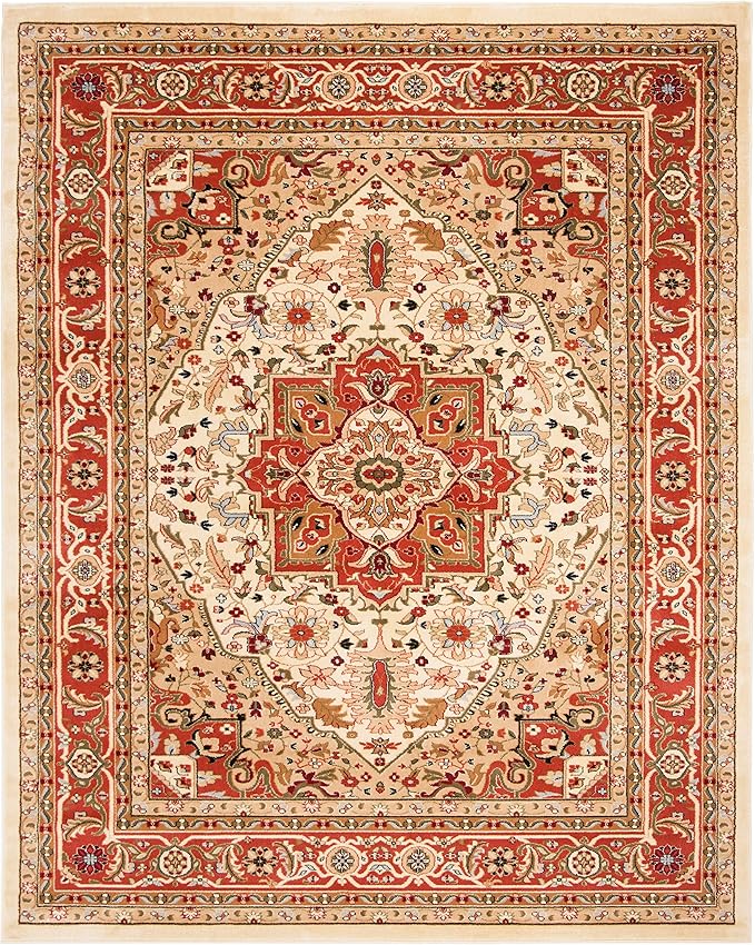 SAFAVIEH Lyndhurst Collection Area Rug - 6' x 9', Ivory & Rust, Traditional Oriental Design, Non-Shedding & Easy Care, Ideal for High Traffic Areas in Living Room, Bedroom (LNH330R)