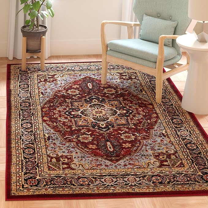 SAFAVIEH Lyndhurst Collection Area Rug - 5'3" x 7'6", Red & Black, Traditional Oriental Design, Non-Shedding & Easy Care, Ideal for High Traffic Areas in Living Room, Bedroom (LNH330B)