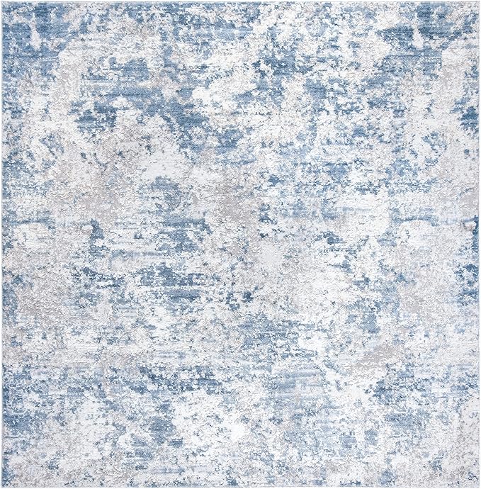 SAFAVIEH Amelia Collection Area Rug - 6'7" Square, Grey & Blue, Modern Abstract Design, Non-Shedding & Easy Care, Ideal for High Traffic Areas in Living Room, Bedroom (ALA705F)
