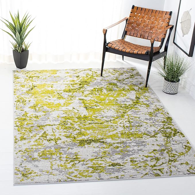 SAFAVIEH Skyler Collection 6' x 9' Grey/Green SKY186Y Modern Abstract Non-Shedding Living Room Dining Bedroom Area Rug