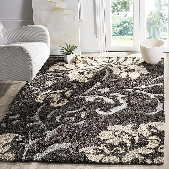 SAFAVIEH Florida Shag Collection Accent Rug - 4' x 6', Dark Brown & Smoke, Non-Shedding & Easy Care, 1.2-inch Thick Ideal for High Traffic Areas in Foyer, Living Room, Bedroom (SG458-2879)