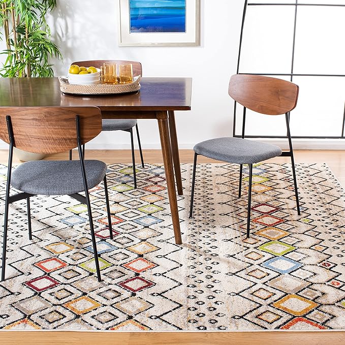 SAFAVIEH Amsterdam Collection Area Rug - 8' x 10', Ivory & Multi, Moroccan Boho Design, Non-Shedding & Easy Care, Ideal for High Traffic Areas in Living Room, Bedroom (AMS108K)