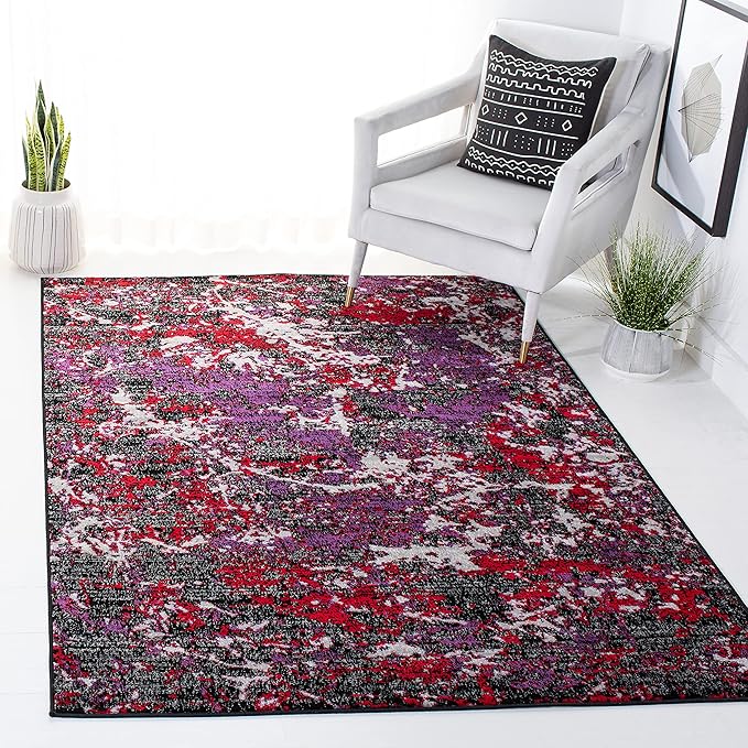 SAFAVIEH Skyler Collection 4' x 6' Black/Purple SKY186V Modern Abstract Non-Shedding Entryway Living Room Foyer Bedroom Accent Rug
