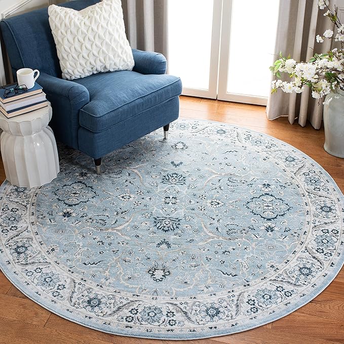SAFAVIEH Isabella Collection 6'7" Round Light Blue/Cream ISA912M Oriental Non-Shedding Dining Room Entryway Foyer Living Room Bedroom Area Rug