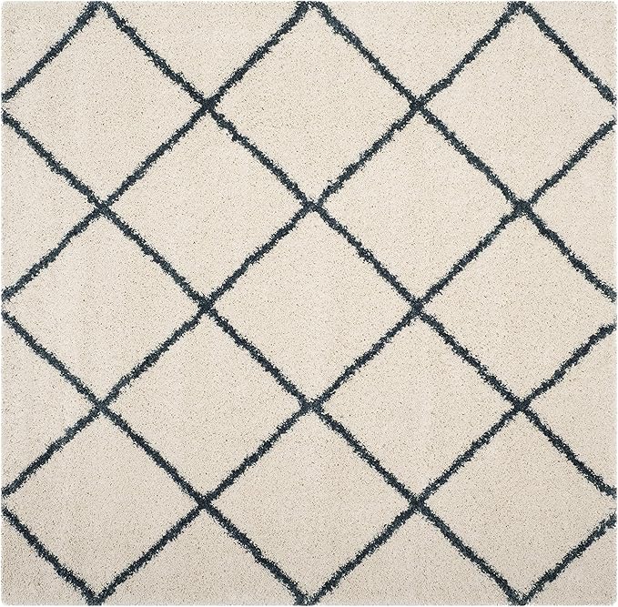 SAFAVIEH Hudson Shag Collection Area Rug - 5' Square, Ivory & Slate Blue, Modern Trellis Design, Non-Shedding & Easy Care, 2-inch Thick Ideal for High Traffic Areas in Living Room, Bedroom (SGH281T)