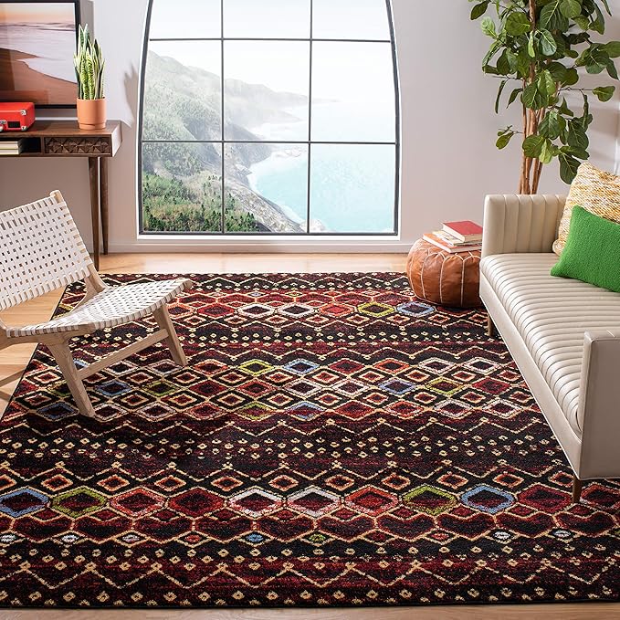 SAFAVIEH Amsterdam Collection Area Rug - 10' x 14', Black & Multi, Moroccan Boho Design, Non-Shedding & Easy Care, Ideal for High Traffic Areas in Living Room, Bedroom (AMS108P)