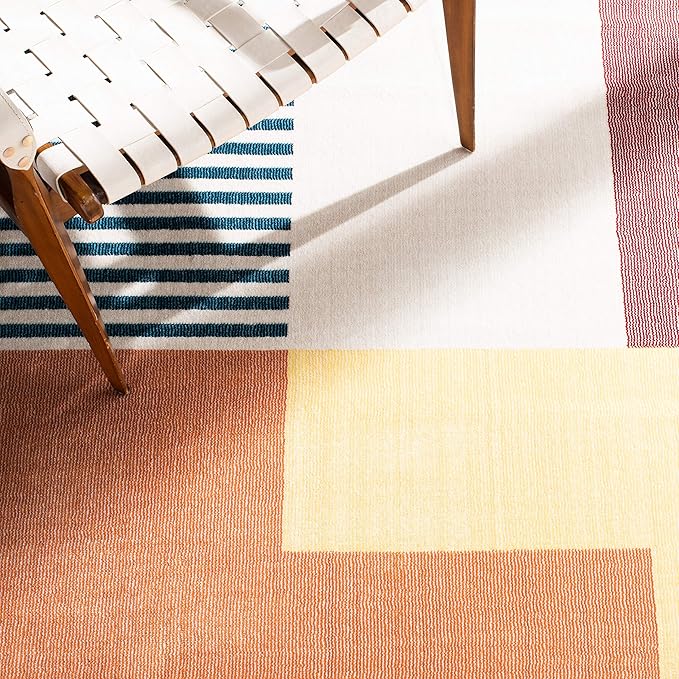 SAFAVIEH Orwell Collection Area Rug - 3' Square, Rust & Yellow, Mid-Century Modern Abstract Design, Non-Shedding & Easy Care, Ideal for High Traffic Areas in Living Room, Bedroom (ORW368P)