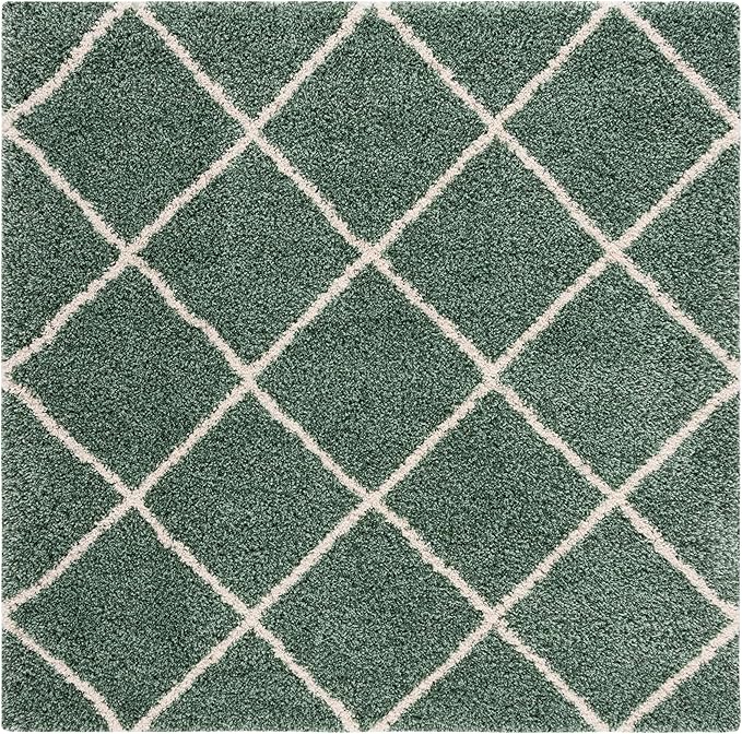 SAFAVIEH Hudson Shag Collection Area Rug - 7' Square, Green & Ivory, Modern Trellis Design, Non-Shedding & Easy Care, 2-inch Thick Ideal for High Traffic Areas in Living Room, Bedroom (SGH281Y)