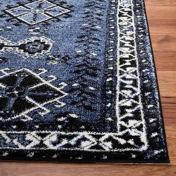SAFAVIEH Vintage Hamadan Collection Runner Rug - 2'3" x 8', Blue & Black, Oriental Distressed Design, Non-Shedding & Easy Care, Ideal for High Traffic Areas in Living Room, Bedroom (VTH293M)