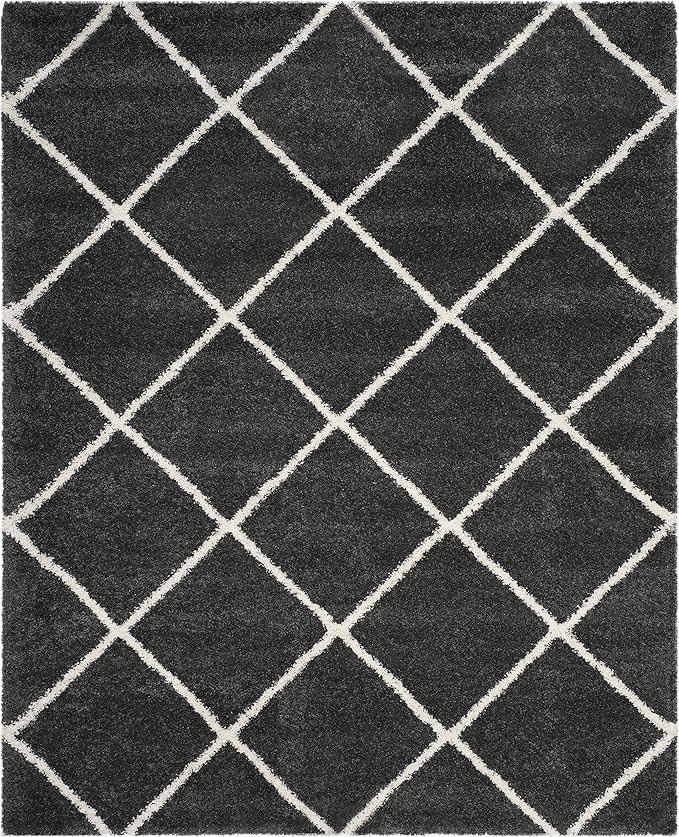 SAFAVIEH Hudson Shag Collection Area Rug - 8' x 10', Dark Grey & Ivory, Modern Trellis Design, Non-Shedding & Easy Care, 2-inch Thick Ideal for High Traffic Areas in Living Room, Bedroom (SGH281G)