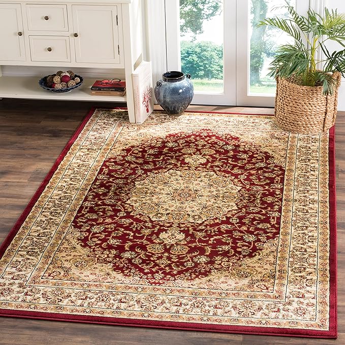 SAFAVIEH Lyndhurst Collection 5'3" Round Black/Ivory LNH222A Traditional Oriental Medallion Non-Shedding Dining Room Entryway Foyer Living Room Bedroom Area Rug