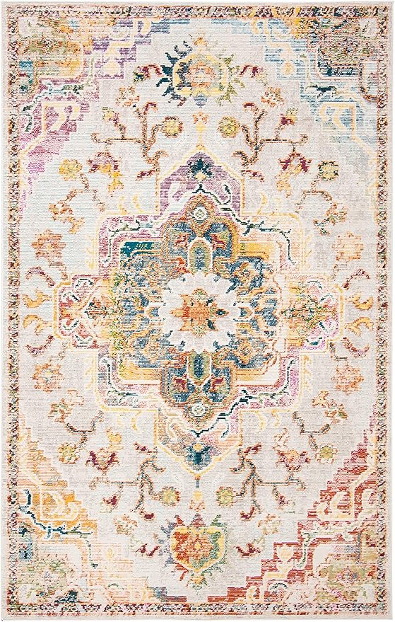 SAFAVIEH Crystal Collection Accent Rug - 4' x 6', Light Blue & Grey, Medallion Distressed Design, Non-Shedding & Easy Care, Ideal for High Traffic Areas in Entryway, Living Room, Bedroom (CRS501M)