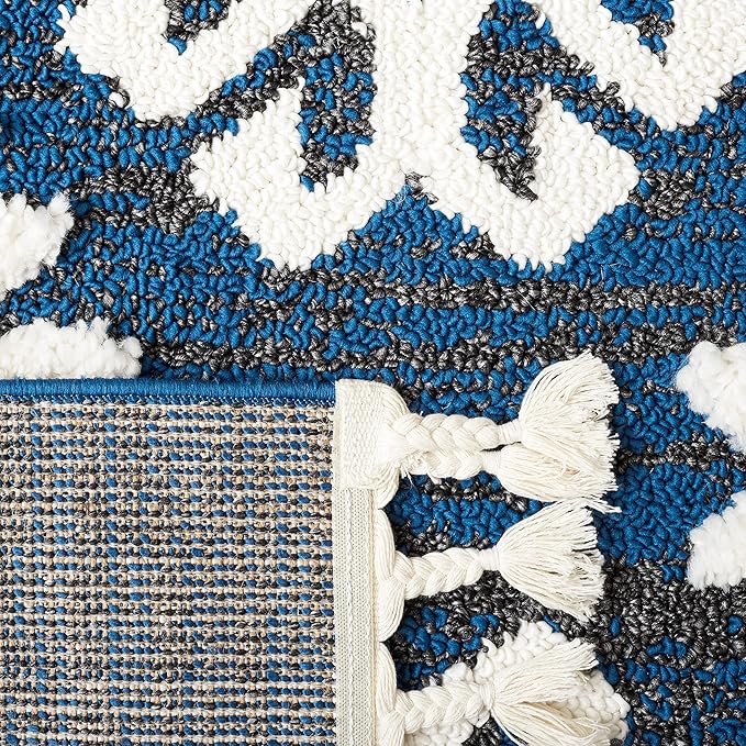 SAFAVIEH Moroccan Tassel Shag Collection Accent Rug - 4' x 6', Navy & Ivory, Non-Shedding & Easy Care, 2-inch Thick Ideal for High Traffic Areas in Entryway, Living Room, Bedroom (MTS652N)
