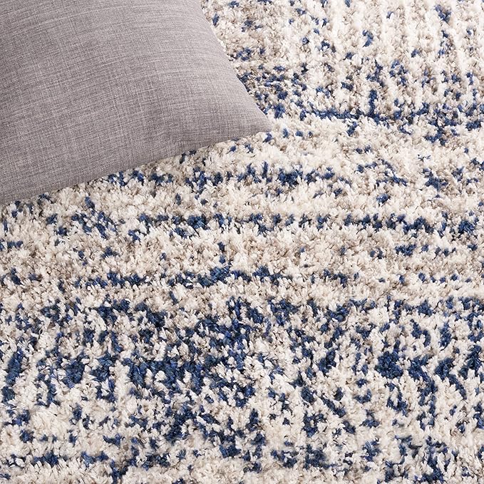 SAFAVIEH Jericho Shag Collection Accent Rug - 4' x 6', Navy & Ivory, Design, Non-Shedding & Easy Care, 1.2-inch Thick Ideal for High Traffic Areas in Entryway, Living Room, Bedroom (JER100N)