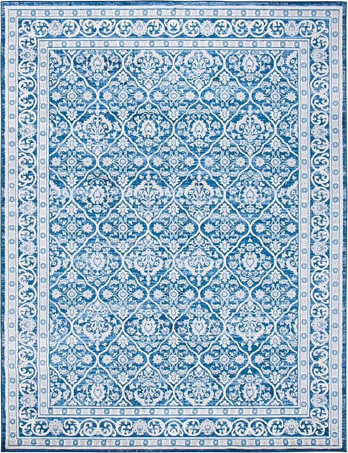 SAFAVIEH Brentwood Collection 12' x 18' Navy / Light Grey BNT870M Oriental Damask Trellis Non-Shedding Living Room Bedroom Dining Home Office Area Rug