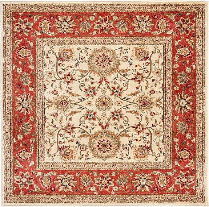 SAFAVIEH Lyndhurst Collection Area Rug - 6' Square, Ivory & Rust, Traditional Oriental Design, Non-Shedding & Easy Care, Ideal for High Traffic Areas in Living Room, Bedroom (LNH212R)