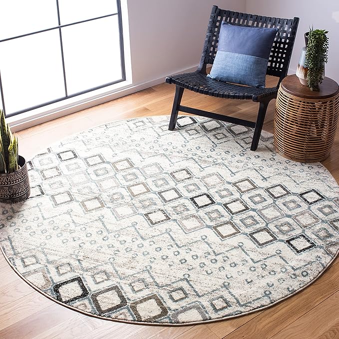 SAFAVIEH Amsterdam Collection Area Rug - 10' Round, Ivory & Grey, Moroccan Boho Design, Non-Shedding & Easy Care, Ideal for High Traffic Areas in Living Room, Bedroom (AMS108A)