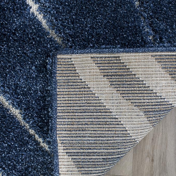 SAFAVIEH Florida Shag Collection Runner Rug - 2'3" x 9', Dark Blue & Cream, Non-Shedding & Easy Care, 1.2-inch Thick Ideal for High Traffic Areas in Living Room, Bedroom (SG472-6511)