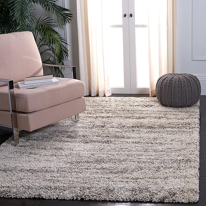 SAFAVIEH Hudson Shag Collection Area Rug - 5'3" x 7'6", Ivory & Grey, Modern Design, Non-Shedding & Easy Care, 2-inch Thick Ideal for High Traffic Areas in Living Room, Bedroom (SGH206A)