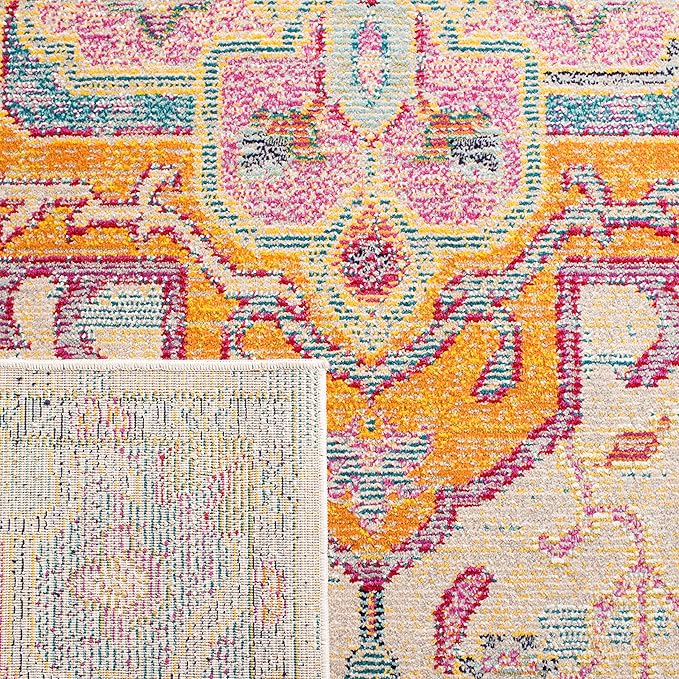 SAFAVIEH Crystal Collection Runner Rug - 2'2" x 13', Light Blue & Fuchsia, Medallion Distressed Design, Non-Shedding & Easy Care, Ideal for High Traffic Areas in Living Room, Bedroom (CRS501B)
