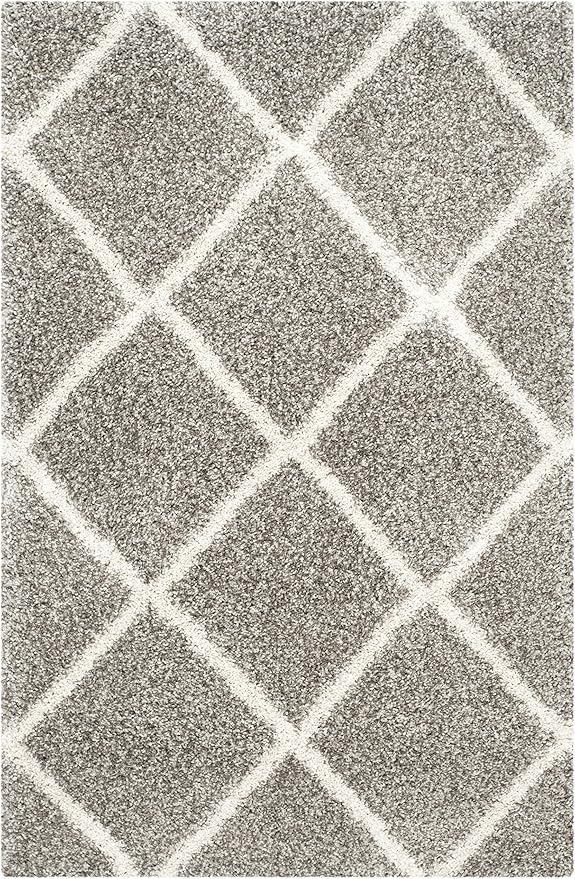SAFAVIEH Hudson Shag Collection Accent Rug - 4' x 6', Grey & Ivory, Modern Trellis Design, Non-Shedding & Easy Care, 2-inch Thick Ideal for High Traffic Areas in Foyer, Living Room, Bedroom (SGH281B)