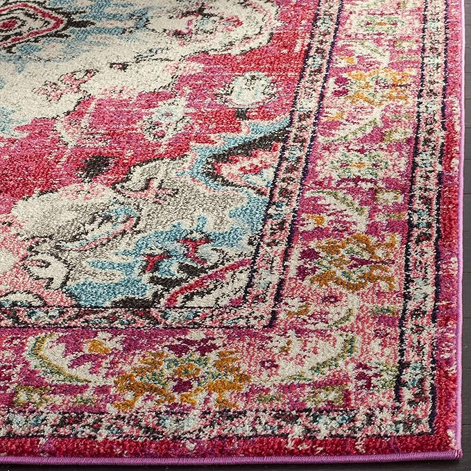 SAFAVIEH Monaco Collection Runner Rug - 2'2" x 10', Pink & Multi, Non-Shedding & Easy to Clean, Distressed Medallion Design, Ideal for Hallway, Foyer, Entryway, Kitchen, Bedroom (MNC243D)
