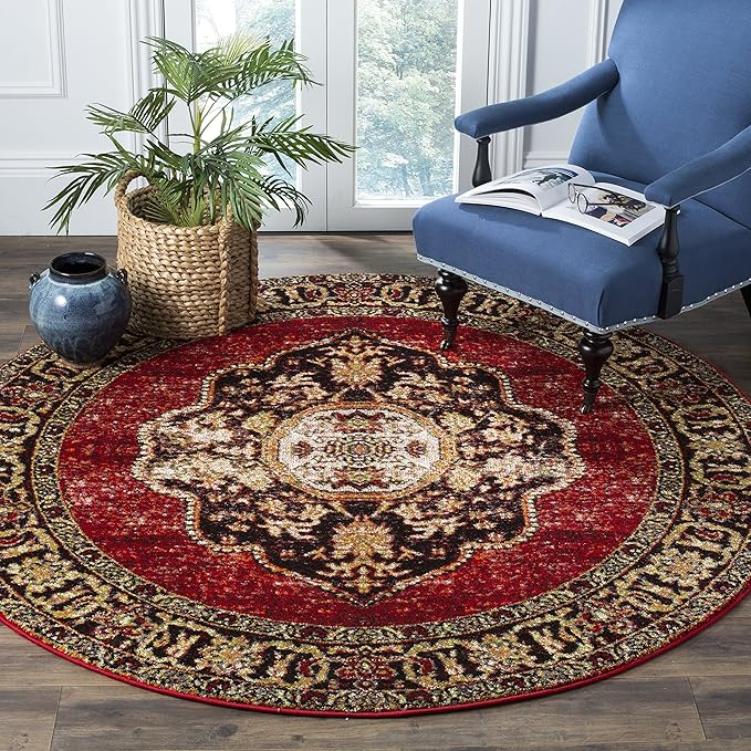 SAFAVIEH Vintage Hamadan Collection 3' Round Red / Multi VTH219A Oriental Traditional Persian Non-Shedding Dining Room Entryway Foyer Living Room Bedroom Area Rug