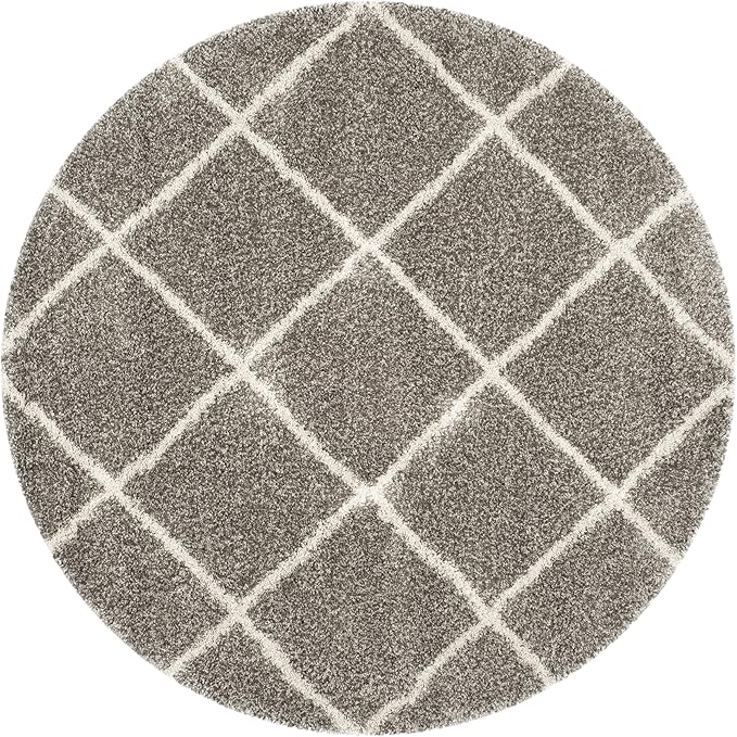 SAFAVIEH Hudson Shag Collection Area Rug - 7' Round, Grey & Ivory, Modern Trellis Design, Non-Shedding & Easy Care, 2-inch Thick Ideal for High Traffic Areas in Living Room, Bedroom (SGH281B)