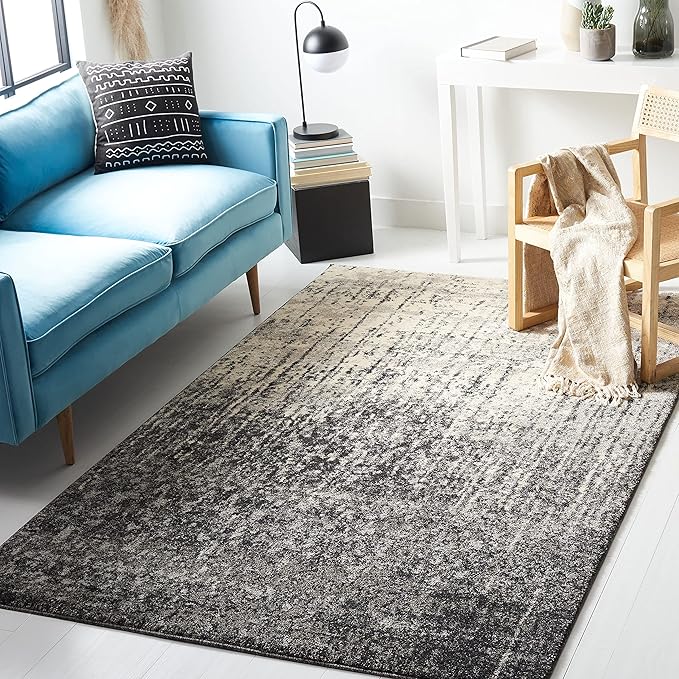 SAFAVIEH Retro Collection Area Rug - 6' x 9', Black & Light Grey, Modern Abstract Design, Non-Shedding & Easy Care, Ideal for High Traffic Areas in Living Room, Bedroom (RET2770-9079)