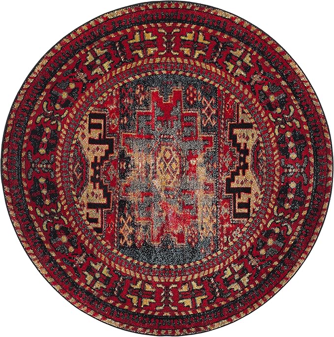 SAFAVIEH Vintage Hamadan Collection 4' Round Red/Multi VTH213A Traditional Oriental Living Room Dining Bedroom Foyer Area Rug