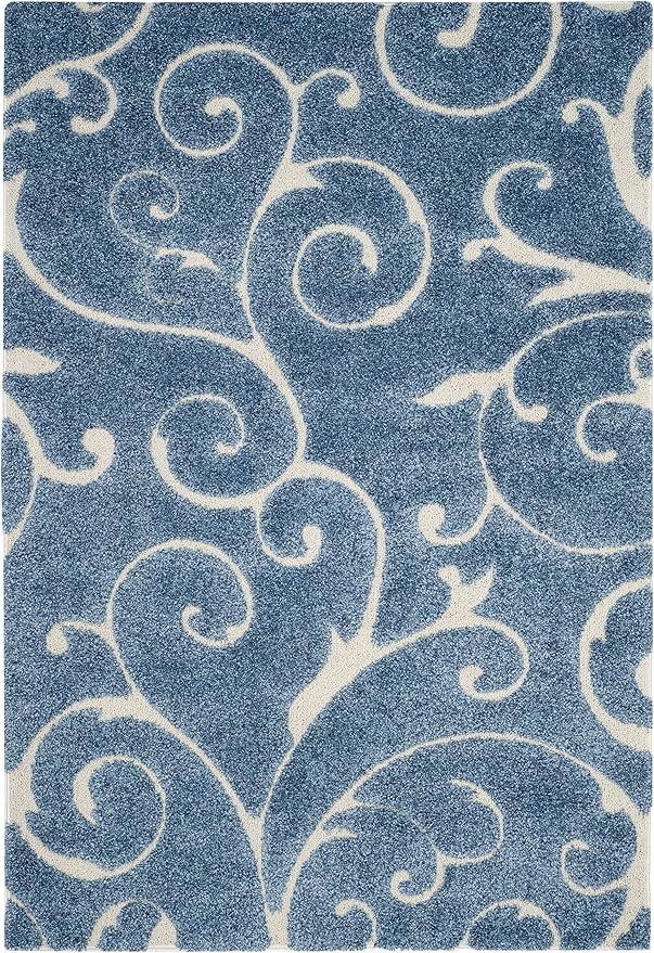 SAFAVIEH Florida Shag Collection Area Rug - 5'3" x 7'6", Light Blue & Cream, Scroll Design, Non-Shedding & Easy to Clean, High-Low Plush Pile, Ideal for Living Room, Bedroom, Dining Space (SG455-6011)