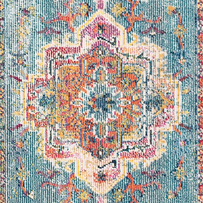 SAFAVIEH Crystal Collection Accent Rug - 2'2" x 5', Teal & Orange, Medallion Distressed Design, Non-Shedding & Easy Care, Ideal for High Traffic Areas in Entryway, Living Room, Bedroom (CRS501J)
