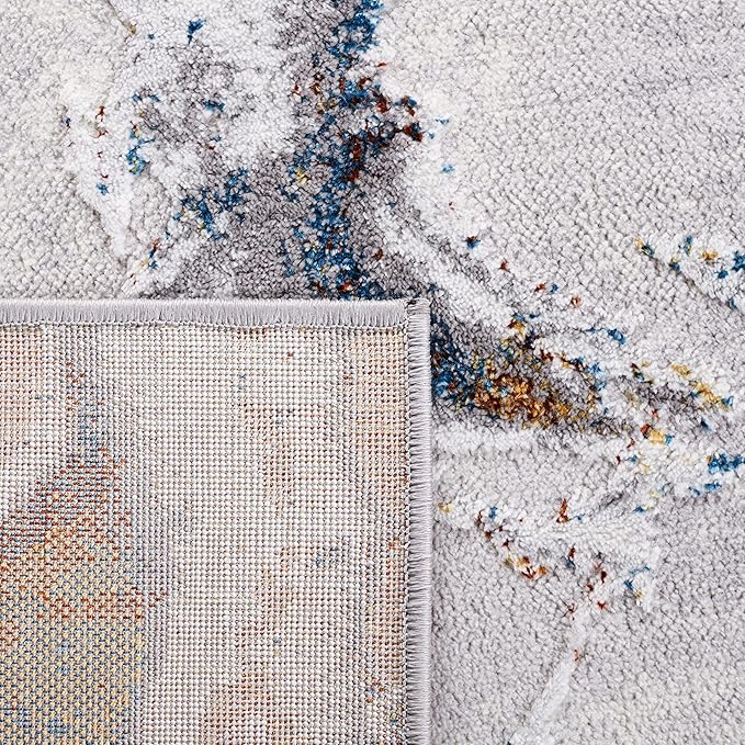SAFAVIEH Amelia Collection Area Rug - 3' Square, Grey & Blue Gold, Modern Abstract Design, Non-Shedding & Easy Care, Ideal for High Traffic Areas in Living Room, Bedroom (ALA293M)