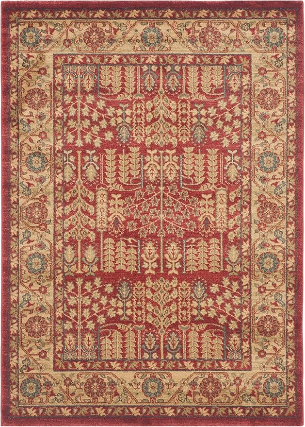 SAFAVIEH Mahal Collection Accent Rug - 4' x 5'7", Red & Natural, Traditional Oriental Design, Non-Shedding & Easy Care, Ideal for High Traffic Areas in Entryway, Living Room, Bedroom (MAH697A)
