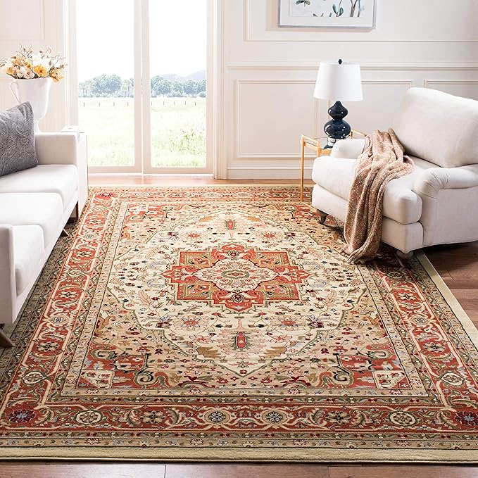SAFAVIEH Lyndhurst Collection Area Rug - 6' Square, Ivory & Rust, Traditional Oriental Design, Non-Shedding & Easy Care, Ideal for High Traffic Areas in Living Room, Bedroom (LNH330R)
