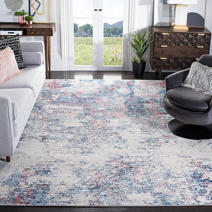 SAFAVIEH Brentwood Collection X-Large Area Rug - 11' x 15', Navy & Red, Modern Abstract Design, Non-Shedding & Easy Care, Ideal for High Traffic Areas in Living Room, Bedroom (BNT822N)