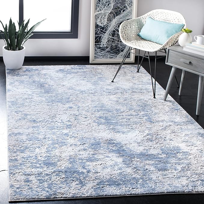 SAFAVIEH Amelia Collection Area Rug - 11' Square, Grey & Blue, Modern Abstract Design, Non-Shedding & Easy Care, Ideal for High Traffic Areas in Living Room, Bedroom (ALA705F)
