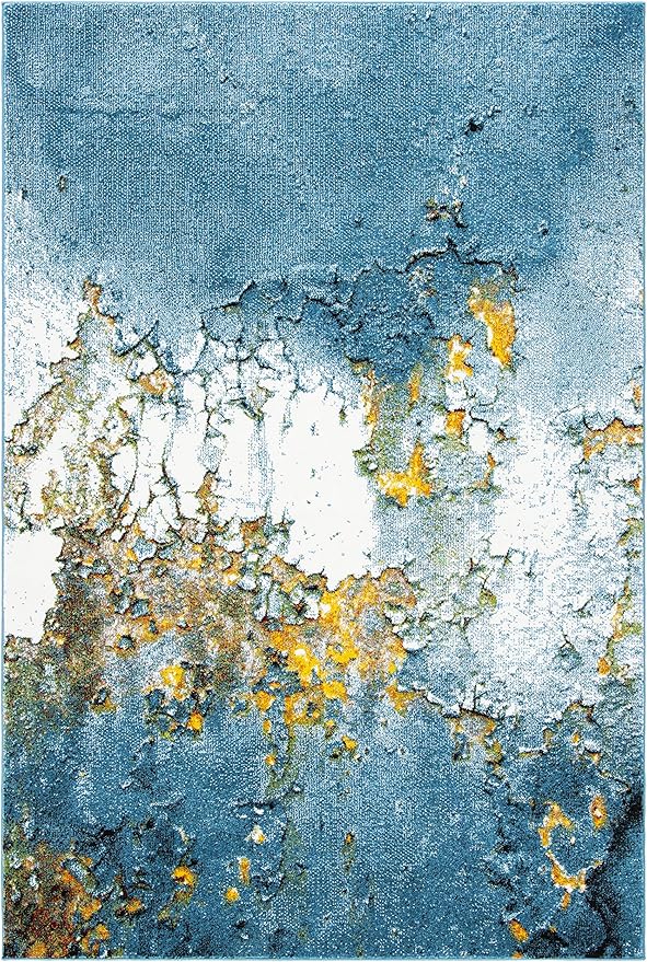 SAFAVIEH Glacier Collection 5'3" x 7'6" Blue/Gold GLA125M Modern Abstract Non-Shedding Living Room Bedroom Dining Home Office Area Rug