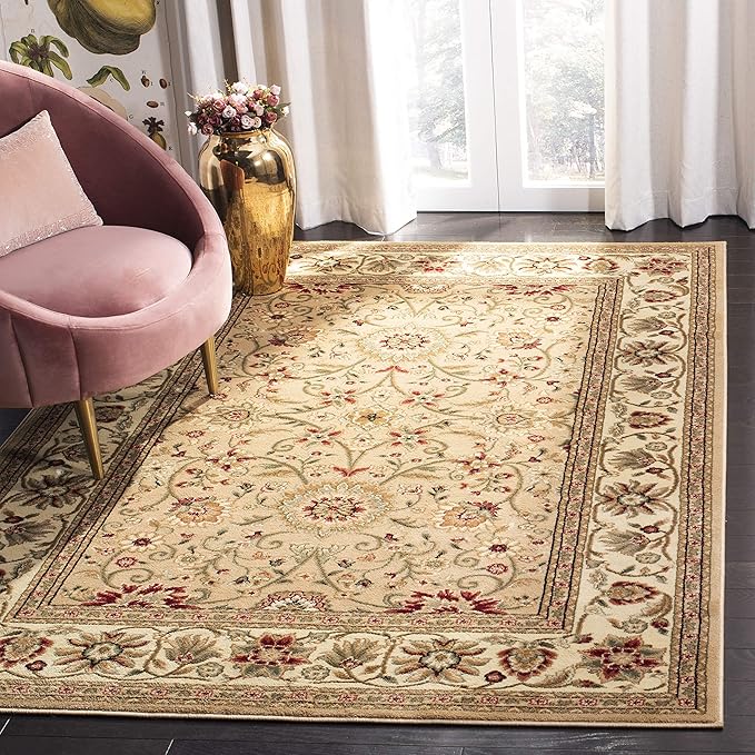 SAFAVIEH Lyndhurst Collection Area Rug - 3'3" Square, Beige & Ivory, Traditional Oriental Design, Non-Shedding & Easy Care, Ideal for High Traffic Areas in Living Room, Bedroom (LNH212D)