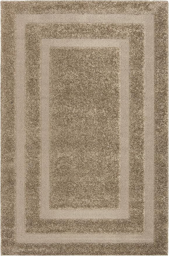 SAFAVIEH Florida Shag Collection Area Rug - 6' x 9', Beige & Beige, Border Design, Non-Shedding & Easy Care, 1.2-inch Thick Ideal for High Traffic Areas in Living Room, Bedroom (SG454-1313)