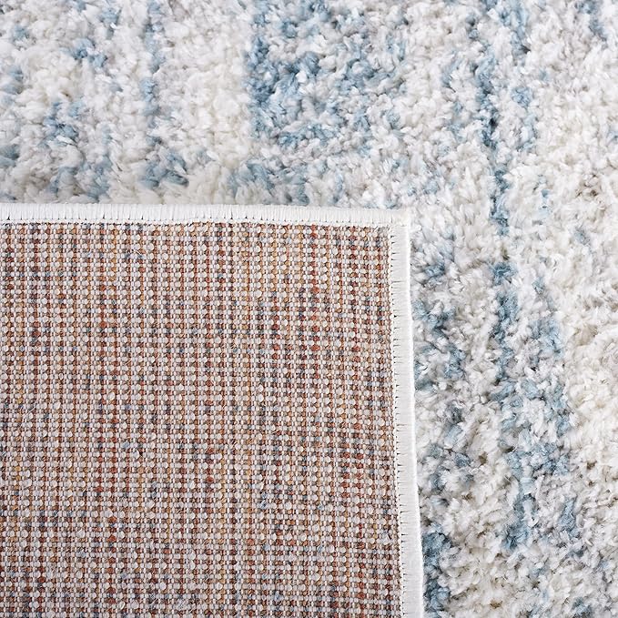 SAFAVIEH Berber Shag Collection Accent Rug - 4'5" x 6'5", Ivory & Light Aqua, 1.2-inch Thick Ideal for High Traffic Areas in Entryway, Living Room, Bedroom (BER563J)