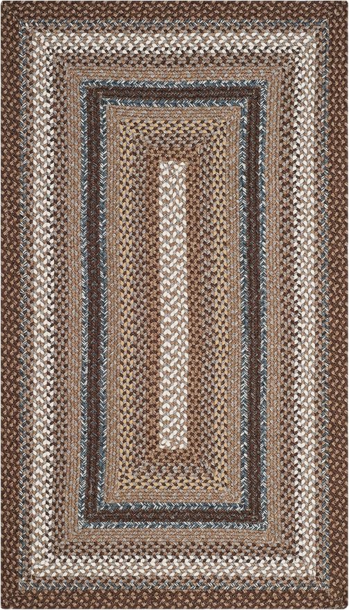 SAFAVIEH Washable Rug Outdoor Braided Collection - 4' x 6', Brown & Multi, Handmade & Reversible, Non-Shedding & Easy to Clean, Ideal for Patio, Backyard, Mudroom (BRD313A)